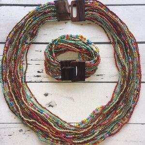 Necklace & Bracelet Set- Multi Strand Glass Bead